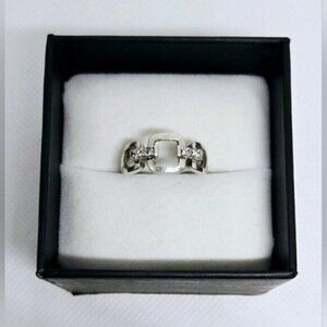 Sterling Silver Square Link Ring with Clear Crystal Accents Size 7